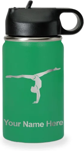 Miniatura 64 de LaserGram Botella de agua personalizada, gimnasta niña, acero inoxidable de doble pared aislada al vacío con popote superior, regalo grabado Azul