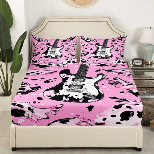 Miniatura 56 de Castle Fairy Juego de sábanas de botas de vaquero, tamaño individual, juego de ropa de cama de guitarra musical bohemia de 3 piezas para niños