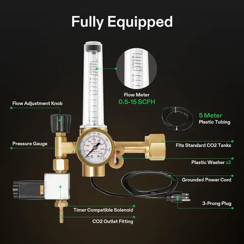 Miniatura 2 de VIVOSUN Sistema Emisor Regulador de CO2 para Hidroponía con Válvula Solenoide y Caudalímetro para Sala de Cultivo, Tienda de Cultivo, Jardín