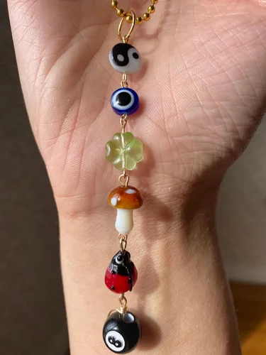 Miniatura 2 de Agromusk - Adorno colgante de coche con ojo malvado, amuleto de días de buena suerte para coche, colgante de 8 bolas con hongo y trébol de cuatro