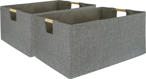 Miniatura 10 de Contenedor de almacenamiento para estantes, cestas rectangulares para armario, caja plegable con asas, color beige, cestas de estante, cajas