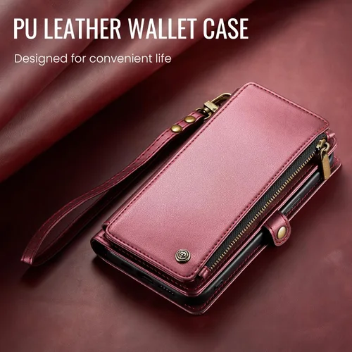Miniatura 7 de Defencase Compatible con iPhone 15 Plus Funda Cartera con Tarjetero de Bloqueo RFID para Mujeres y Hombres, Cuero PU Cierre Magnético Plegable Rojo