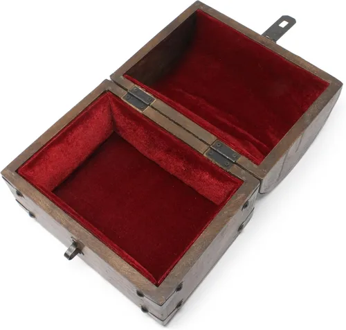 Miniatura 2 de Nautical Cove Cofre del tesoro de madera con forro acolchado de terciopelo y cerradura antigua con llaves de esqueleto (pequeño 8 x 6 x 6) – Cofre