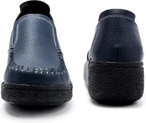 Miniatura 23 de UZB Mocasines de cuero sin cordones para mujer, cómodos zapatos de plataforma casuales