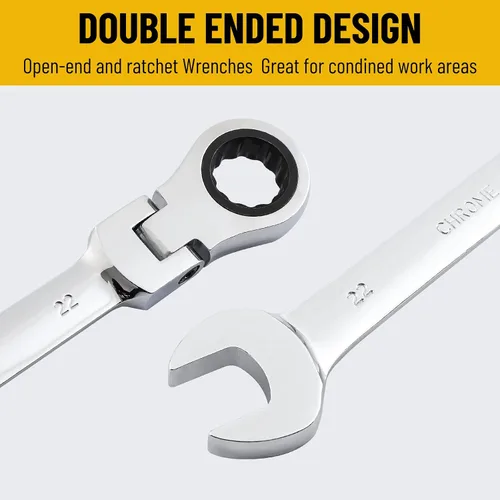 Miniatura 4 de Llave de combinación de trinquete de 22 mm de 12 puntas con cabeza flexible métrica, llave de engranajes de extremo de caja, llave de caja de acero
