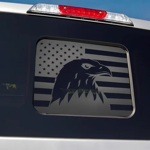 Miniatura 7 de Adhesivo de vinilo para Ford F150 F250 F350 2004-2014 para ventana trasera trasera media con bandera estadounidense, color negro mate Mountain