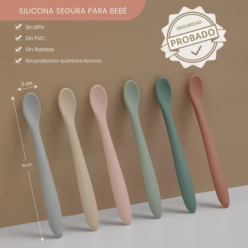 Miniatura 2 de 6 piezas de cucharas de silicona para alimentación de bebé, cucharas de bebé de primera etapa, punta suave fácil para las encías Cucharas