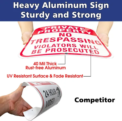 Miniatura 4 de Paquete de 5 carteles de propiedad privada No Trespassing, cuadrado de 12 x 12 pulgadas, aluminio libre de óxido, protección UV e impermeable, Señal