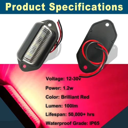 Miniatura 3 de 2 luces LED rojas para matrícula, 12 V-24 V CC impermeable 6-SMD, luz trasera universal para camión, SUV, remolque, furgoneta, RV, barcos o luz