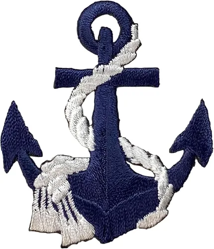 Miniatura 7 de Ancla, náutico, marinero, bordado, parche para planchar (ancla dorada, cuerda plateada)