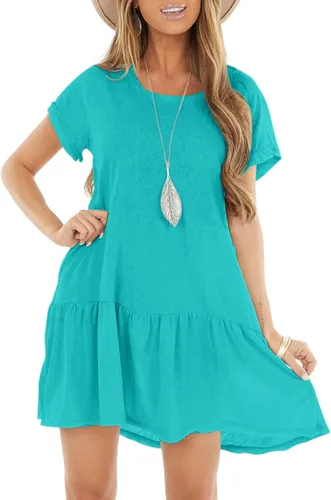 Miniatura 2 de Vestido de manga corta para mujer, casual, liso, flexible, flojo con volantes