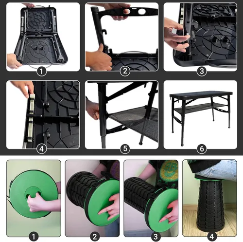 Miniatura 6 de Mesa plegable pequeña y taburete, portátil, altura ajustable, mesa de camping y picnic, 4 pies, ligera Verde