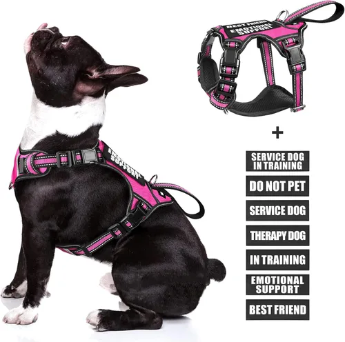 Miniatura 19 de Arnés para perro de servicio WINSEE sin tirones con 7 parches para perros, arnés reflectante para mascotas con asa acolchada y duradera