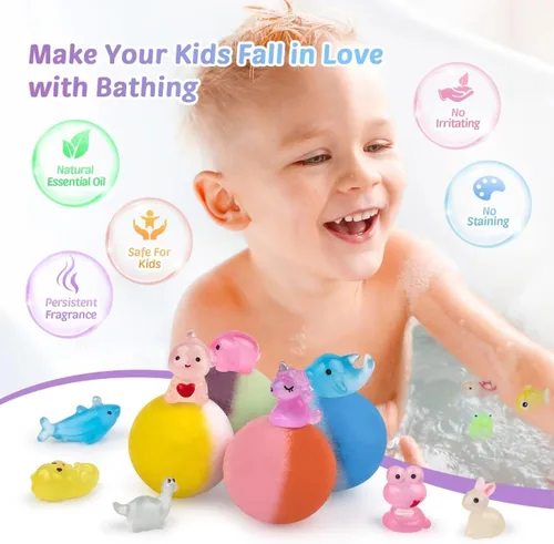 Miniatura 4 de Bombas de baño para niños con juguete interior, set de 36 bombas de baño con dinosaurio que brilla en la oscuridad, animales y sorpresas oceánicas