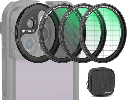 NEEWER - Juego de filtros magnéticos para teléfono de 2.047 in, anillo adaptador + estrella de 4 puntos + CPL + filtro de difusión negro de 1/4 para