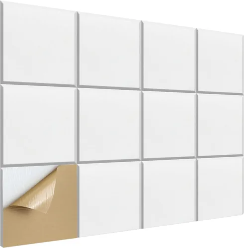 SHJADE 12 piezas de paneles acústicos cuadrados autoadhesivos, panel acústico de alta densidad de 12 x 12 x 0.4 pulgadas, elegante acolchado Blanco