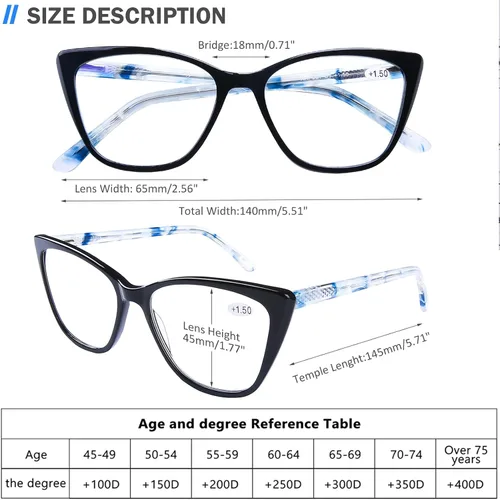 Miniatura 2 de AQWANO Oversized Blue Light Blocking Reading Glasses Women - Stylish Cat Eye Designer Computer Readers Eyeglasses