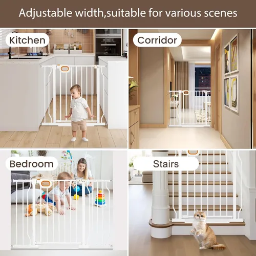 Miniatura 6 de Puerta extra ancha para bebés con puerta montada a presión de 62.2 a 66.9 pulgadas, puertas de seguridad para perros, puertas de seguridad