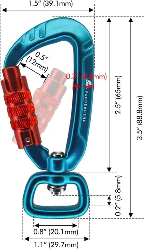 Miniatura 6 de Mosquetón con bloqueo automático de 2.5 pulgadas, 4.5KN 1011 libras con cierre giratorio para correa de perro, llavero, mochila
