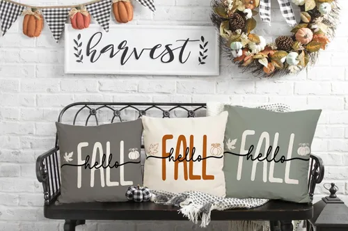 Miniatura 6 de Fundas de almohada de 18 x 18 pulgadas con texto en inglés "Hello Fall", decoraciones de otoño con texto en inglés "Hello Pumpkin", fundas