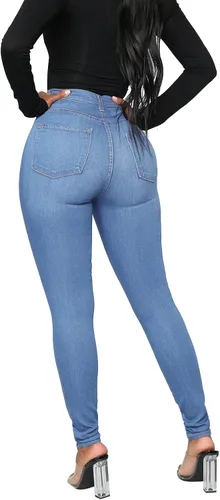 Miniatura 70 de KUNMI - Pantalones de mezclilla clásicos de cintura alta para mujer, elásticos, con efecto de levantamiento de glúteos, ajustados