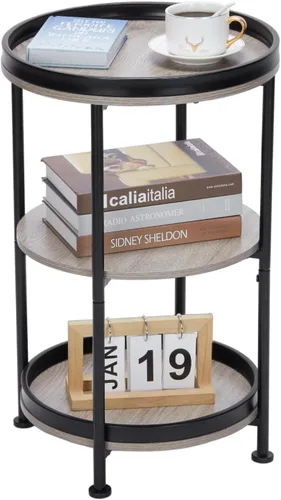 Miniatura 13 de Dulcii Mesa auxiliar redonda con estación de carga, mesa auxiliar de 24 pulgadas con 3 estantes para sala de estar, mesita de noche de dormitorio