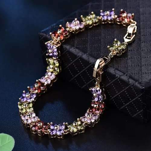 Miniatura 19 de GULICX - Pulsera de tenis con cristales de Swarovski y cristales redondos chapados en oro