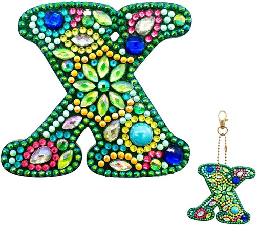 Miniatura 27 de YOYA Llaveros de pintura de diamantes de doble cara letras 5D con pintura de diamantes, kit de llavero de pintura de diamantes de taladro completo