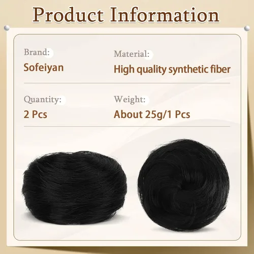 Miniatura 2 de SOFEIYAN - 2 piezas de clip de pinza mini en extensiones de moño de cabello con orejas de gato desordenadas, accesorio de peluca sintética de dona