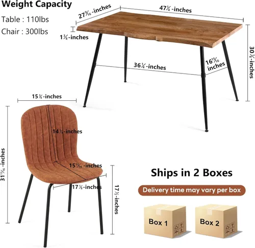 Miniatura 3 de Juego de mesa de comedor para 4, moderno juego de mesa de cocina de 5 piezas, mesa de comedor rectangular de 47 pulgadas y sillas vintage de piel