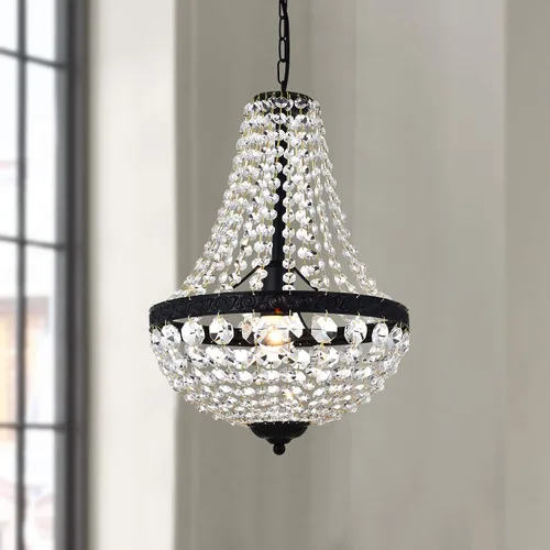 Bestier Moderno imperio francés con acabado negro de granja, lámpara colgante de cristal de granja, lámpara LED de techo, lámpara de comedor, baño,