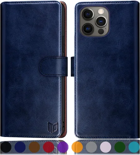 Miniatura 11 de SUANPOT Funda de piel tipo cartera para iPhone 12 Pro Max con bloqueo RFID, tarjetero de crédito, libro de folio magnético de poliuretano