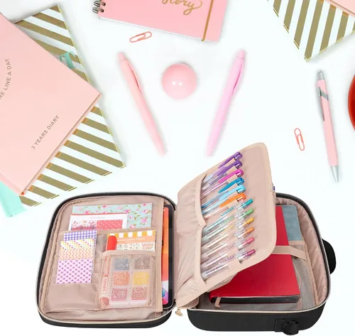 Miniatura 8 de Teamoy Estuche de almacenamiento de suministros de diario, soporte para suministros de diario con ranuras desmontables para bolígrafos, soporte