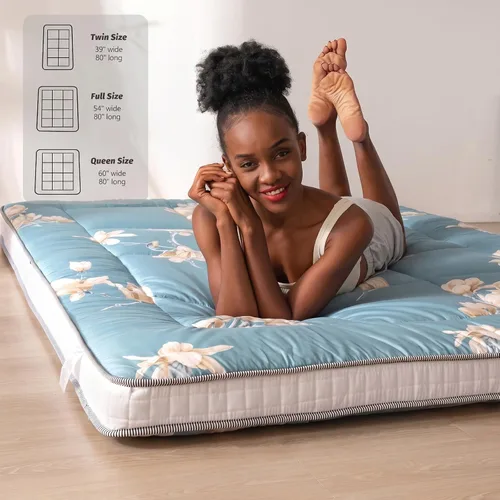 Miniatura 4 de MAXYOYO Colchón de futón con estampado floral, colchón de suelo japonés acolchado para cama, almohadilla para dormir extra gruesa plegable, tumbona