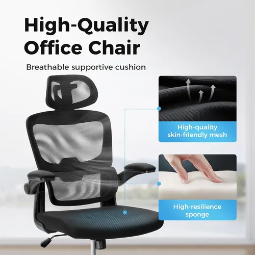 Miniatura 5 de MAISON ARTS Silla de oficina ergonómica, silla de computadora de malla transpirable con soporte lumbar y reposabrazos abatibles, silla de oficina