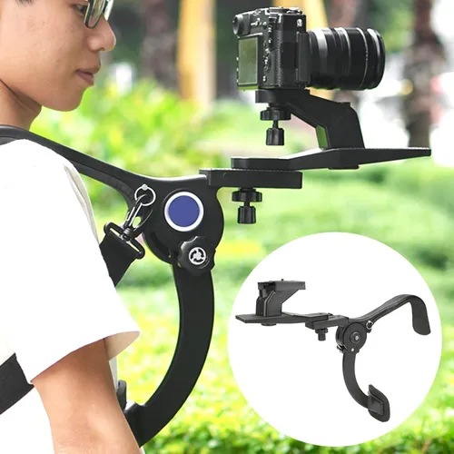 Miniatura 3 de Soporte de hombro para cámara DSLR, estabilizador de amortiguador negro para fotografía de video profesional, mango de agarre cómodo con sistema