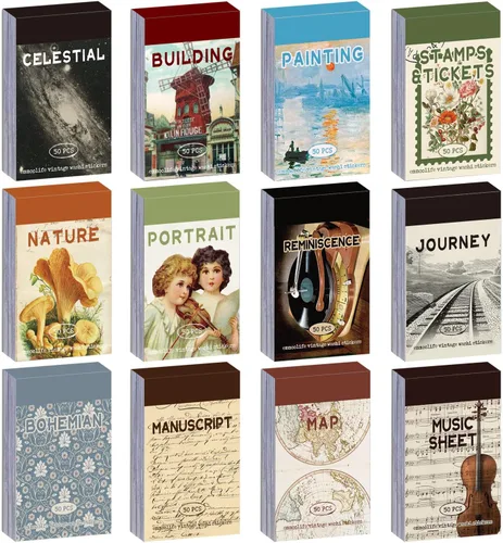 Miniatura 15 de 6 Juegos de 300 Piezas Libro de Calcomanías Washi para Diario, Paisajes Diarios Cosas de la Vida Viajes Calcomanías Vintage Estética Moda Juego