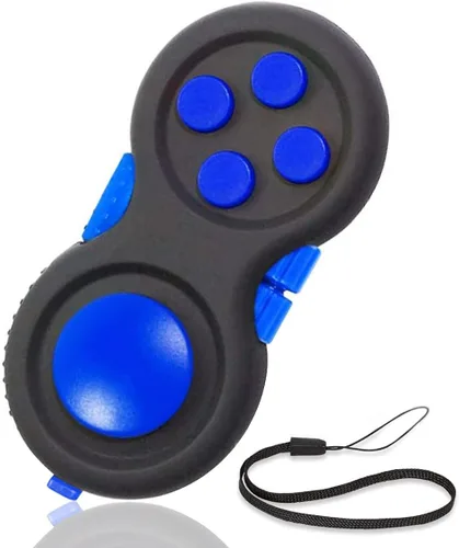 Mini Fidget botón controlador pad juguetes para niños adultos con ansiedad y autismo (negro y azul)