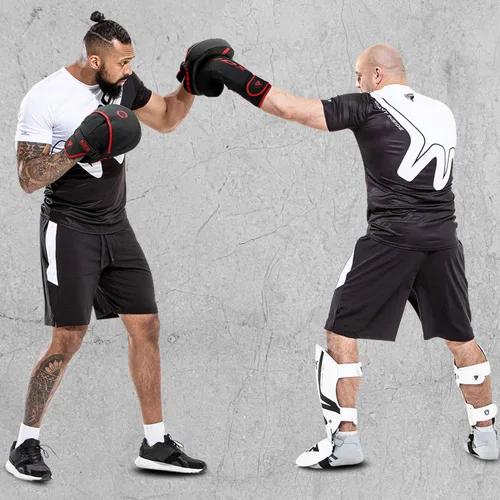 Miniatura 2 de RDX Almohadillas de boxeo Curvadas Focus Mits, Maya Hide Leather Kara Hook and jab Training Pads, correa ajustable ventilada, MMA Muay Thai Rojo