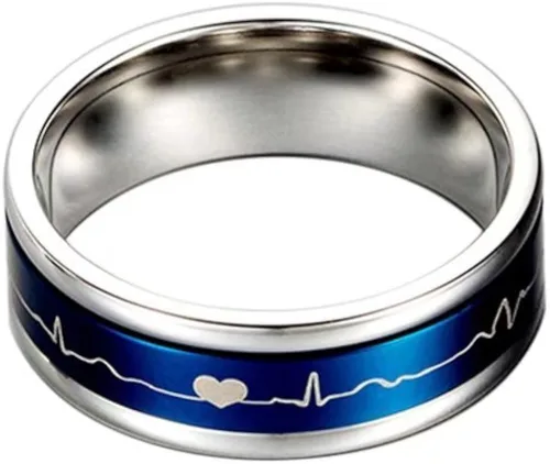 Miniatura 3 de Romántico juego pareja anillos titanio acero boda bandas negro azul cómodo ajuste giratorio ECG Heartbeat su y su promesa regalos especiales