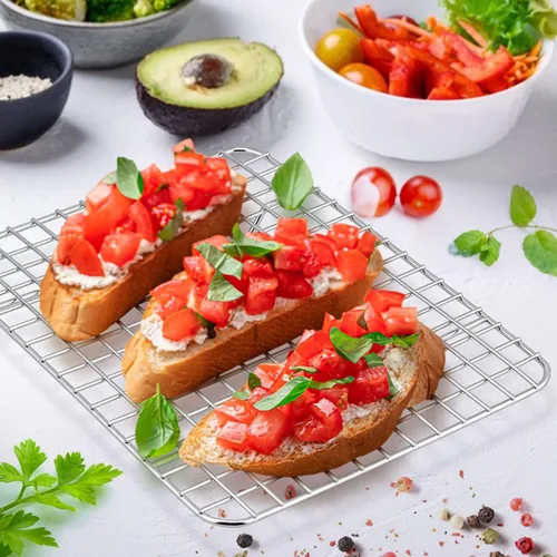 Miniatura 6 de E-far - Juego de 2 estantes pequeños de enfriamiento para hornear, de acero inoxidable, tostador, horno para cocinar, asar a la parrilla, carne, 8.6