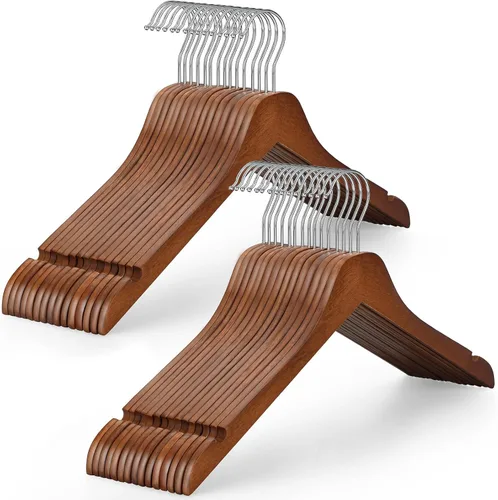 Miniatura 11 de TOPIA HANGER Paquete de 10 perchas de madera blanca, de 0.28 pulgadas, con diseño plano y muescas suaves, ligeras y duraderas que ahorran espacio