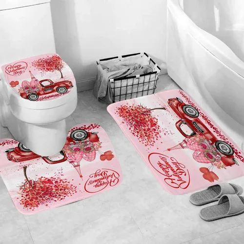 Miniatura 4 de Lover - Juego de cortinas de ducha impermeables para baño, boda, feliz día de San Valentín, gnomos en bicicleta, cortina de ducha de tela de torre