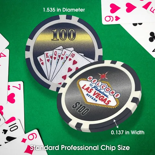 Miniatura 4 de 100 piezas de fichas de póquer con diseño de Las Vegas en bandeja de plástico transparente