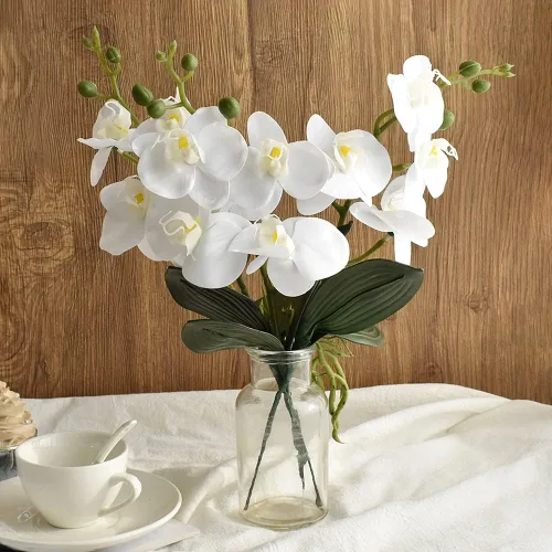 Miniatura 2 de Flores artificiales de Phalaenopsis, 4 unidades, orquídeas de seda falsas de 15 pulgadas con hojas de tallo para decoración del hogar, oficina, Rosa