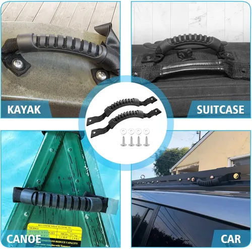 Miniatura 6 de Paquete de 4 asas de transporte de kayak para percepción del océano, agua, deportes al aire libre, canoa, barco, kayak con tornillos Negro