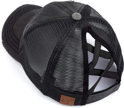 Miniatura 3 de Funky Junque - Gorra para mujer entrecruzada diseño desgastado se puede usar con coleta o chongo