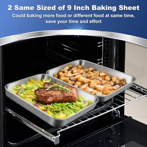 Miniatura 4 de P&P CHEF Bandeja para hornear galletas de 9 pulgadas, bandeja de acero inoxidable para cocina, utensilios para horno para múltiples usos, aspecto