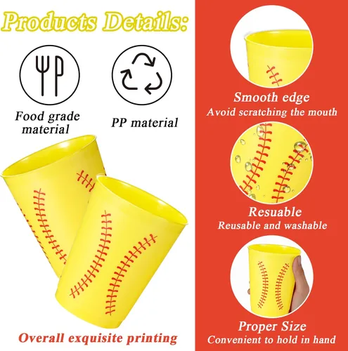Miniatura 3 de 24 vasos de plástico para sóftbol reutilizables, suministros de fiesta, juegos de sóftbol deportivos, vasos de plástico para beber de 12 onzas