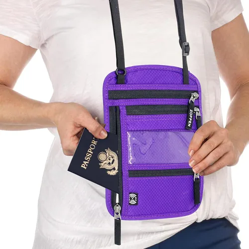 Miniatura 4 de ZOPPEN Funda para pasaporte, cartera para el cuello, funda para pasaporte, organizador de documentos de viaje, combo de portatarjetas de pasaporte
